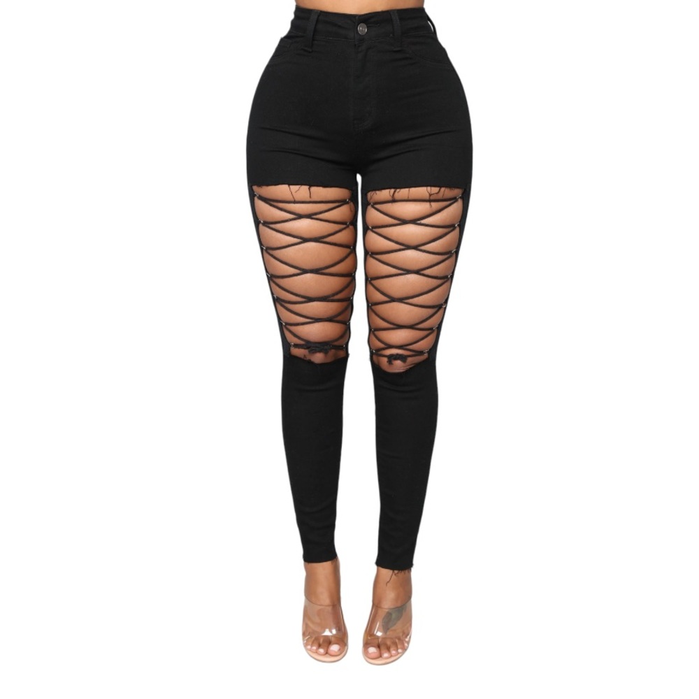 Fashion Nova Nicola High Rise Lace Up Skinny Jeans Black Size 9 BNWT